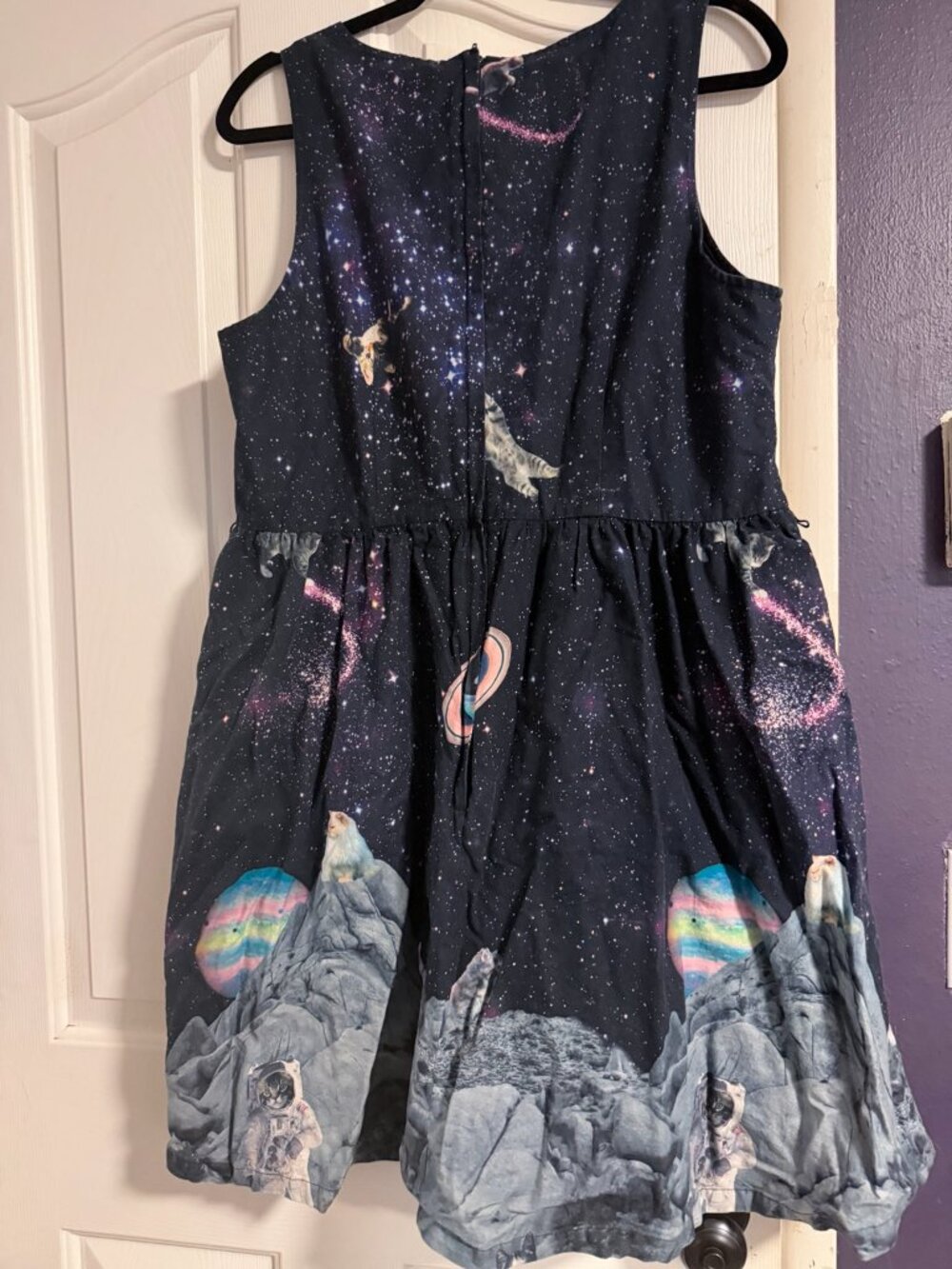 ModCloth Navy Galaxy Space Cats Fit and Flare Dress 1X - Picture 3 of 6